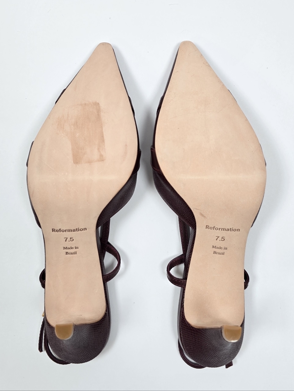 Reformation Patty Slingback Burgundy Embossed Leather Pointed Toe Heels Sz 7.5 - Picture 14 of 15